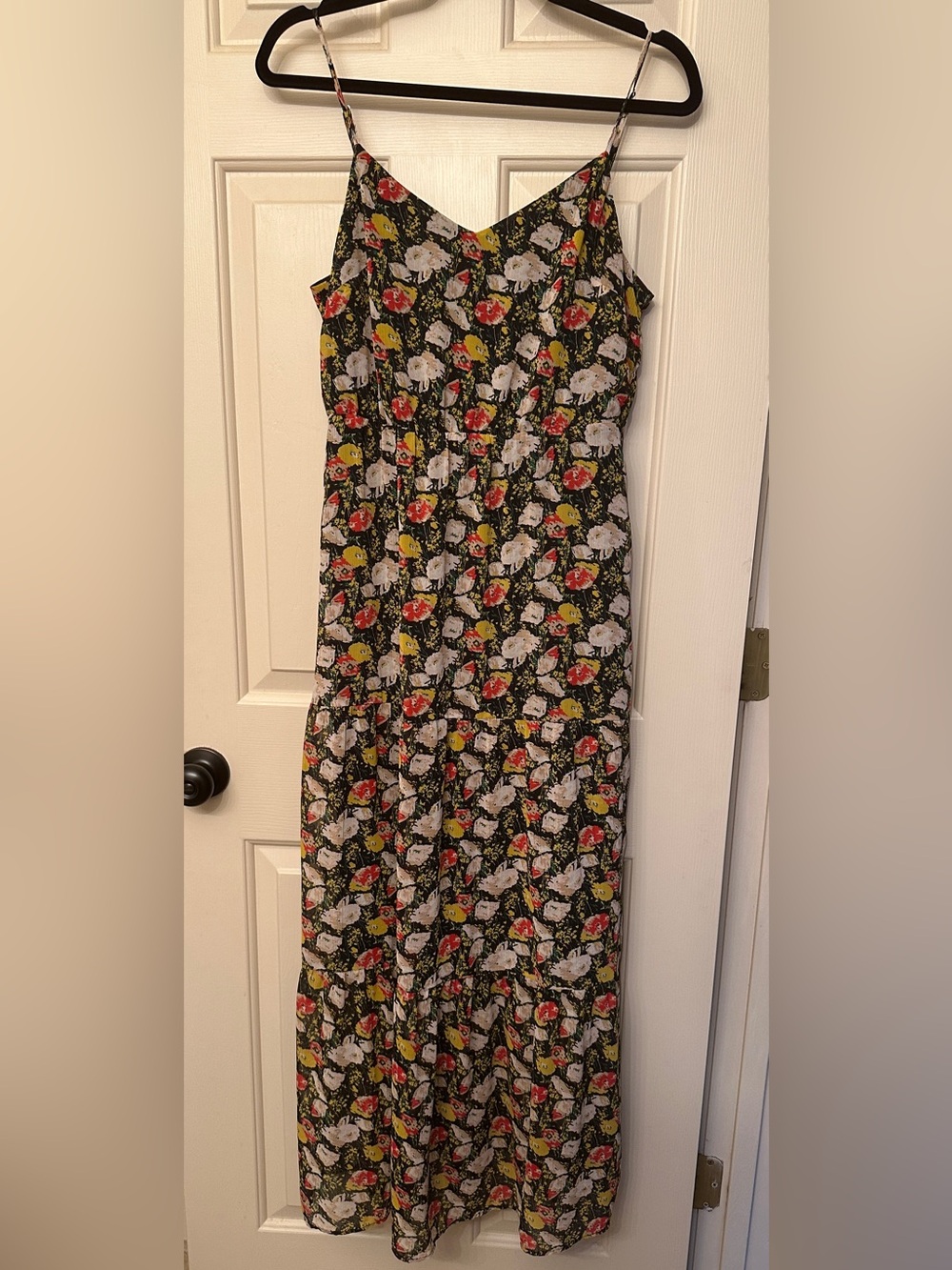 J Crew Floral Black Dress spaghetti strap sleeveless Mercantile lightweight 6